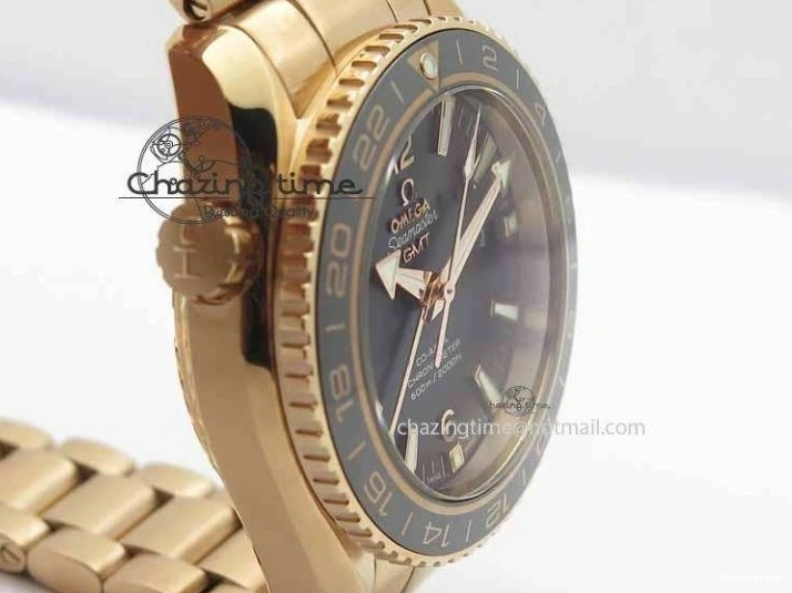 0305 Efficient Planet Ocean GMT 43.5mm RG V6F 1:1 Best Edition Black Dial On RG Bracelet A 8182